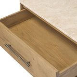 A smooth marble top adds refinement to this clean, vintage-inspired nightstand, made from worn oak with a plinth base and bronze hardware. The single top drawer and open cubby provide ample storage Amethyst Home provides interior design, new home construction design consulting, vintage area rugs, and lighting in the Kansas City metro area.