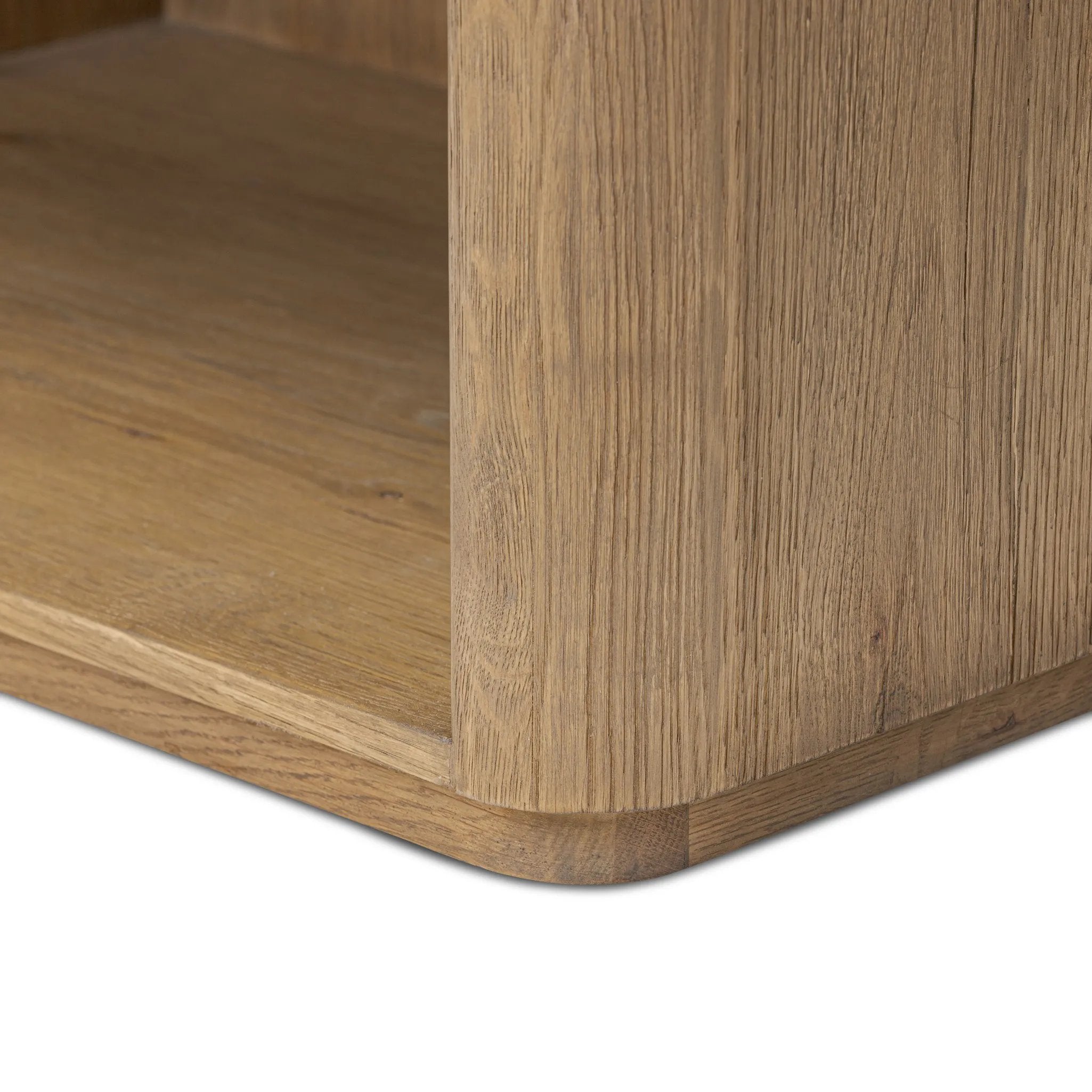 A smooth marble top adds refinement to this clean, vintage-inspired nightstand, made from worn oak with a plinth base and bronze hardware. The single top drawer and open cubby provide ample storage Amethyst Home provides interior design, new home construction design consulting, vintage area rugs, and lighting in the Miami metro area.