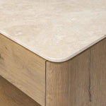 A smooth marble top adds refinement to this clean, vintage-inspired nightstand, made from worn oak with a plinth base and bronze hardware. The single top drawer and open cubby provide ample storage Amethyst Home provides interior design, new home construction design consulting, vintage area rugs, and lighting in the Scottsdale metro area.