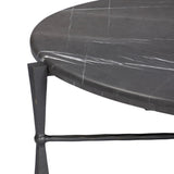 A cradle base of bronze-finished iron supports a pill-shaped tabletop of grey Italian marble, for a classic material mix. Legs shape a squared hourglass with ball detailing in the center, balancing weighty materials with a light look.As lovers of organic modern design at Amethyst, we love the optimistic inspired Rayna Coffee Table. Amethyst Home provides interior design, new home construction design consulting, vintage area rugs, and lighting in the Calabasas metro area.