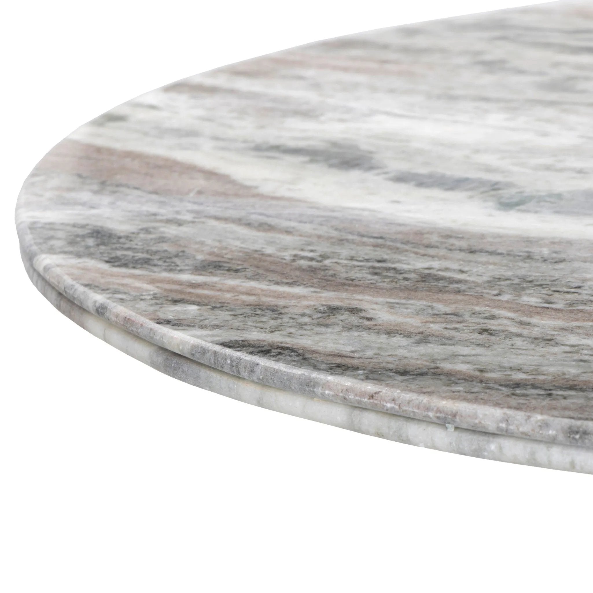 A bold, sculptural presence with movement throughout. This solid marble table features a stacked fluted base and bullnose-edged top that combine to let the natural variation of the material take center stage.As fans of clean design at Amethyst, we love the nature inspired Reeves Dining Table - River Grey Marble. Amethyst Home provides interior design, new home construction design consulting, vintage area rugs, and lighting in the Boston metro area.