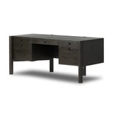 Featuring Reza Worn Black Parawood Desk by Four Hands at Amethyst Home. A storage-driven desk made from solid acacia and finished in a distressed black. Twist-lock metal hardware adds a clever finishing touch.Overall Dimensions: 70.00"w x 32.00"d x 30.25"hWeight : 194.12 lbsMaterials: Solid Parawood, Solid Acacia, Brass. Amethyst Home provides interior design, new home construction design consulting, vintage area rugs, and lighting in the Salt Lake City metro area.