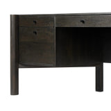 Featuring Reza Worn Black Parawood Desk by Four Hands at Amethyst Home. A storage-driven desk made from solid acacia and finished in a distressed black. Twist-lock metal hardware adds a clever finishing touch.Overall Dimensions: 70.00"w x 32.00"d x 30.25"hWeight : 194.12 lbsMaterials: Solid Parawood, Solid Acacia, Brass. Amethyst Home provides interior design, new home construction design consulting, vintage area rugs, and lighting in the Washington metro area.
