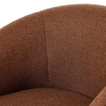 Featuring Rhett Bartin Rust Dining Chair by Four Hands at Amethyst Home. Fully upholstered in a unique rust hue, a barrel-style back creates a comfortable, cocoon-like sit. Slight scale perfect for smaller dining spaces.Overall Dimensions: 24.50"w x 25.00"d x 31.75"hWeight : 34.50 lbsMaterials: 57% Polyester, 17% Cotton, 15% Bamboo, 11% Lyocell Viscose, Eucaly. Amethyst Home provides interior design, new home construction design consulting, vintage area rugs, and lighting in the Boston metro area.