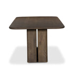 Crafted of solid mango with a washed taupe finish, this stately, rectangular dining table features a square motif coursing its silhouette: two squared pillar legs constructed of rounded panels which appear to float. Amethyst Home provides interior design, new home construction design consulting, vintage area rugs, and lighting in the Seattle metro area.