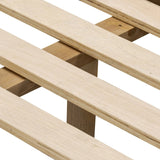 Rounded, chunky dowel legs in an amber oak finish frame the tan top-grain leather headboard of this simple-but-striking bed frame Amethyst Home provides interior design, new home construction design consulting, vintage area rugs, and lighting in the Dallas metro area.