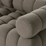 Featuring Roma Alessi Fawn Outdoor 3-Piece Sectional by Four Hands at Amethyst Home. A modern take on mid-century Italian design, soft volume and exaggerated proportions fuse for a sculpted look and playful feel. Atop a plinth-style teak base, outdoor-friendly three-piece sectional with ottoman features dramatic tufting for a padded sit, indoors and out. C. Amethyst Home provides interior design, new home construction design consulting, vintage area rugs, and lighting in the Scottsdale metro area.