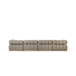 Featuring Roma Alessi Fawn Outdoor 4-Piece Sectional by Four Hands at Amethyst Home. A modern take on mid-century Italian design, soft volume and exaggerated proportions fuse for a sculpted look and playful feel. Atop a plinth-style teak base, outdoor-friendly four-piece sectional features dramatic tufting for a padded sit, indoors and out. Sustainably made. Amethyst Home provides interior design, new home construction design consulting, vintage area rugs, and lighting in the Park City metro area.