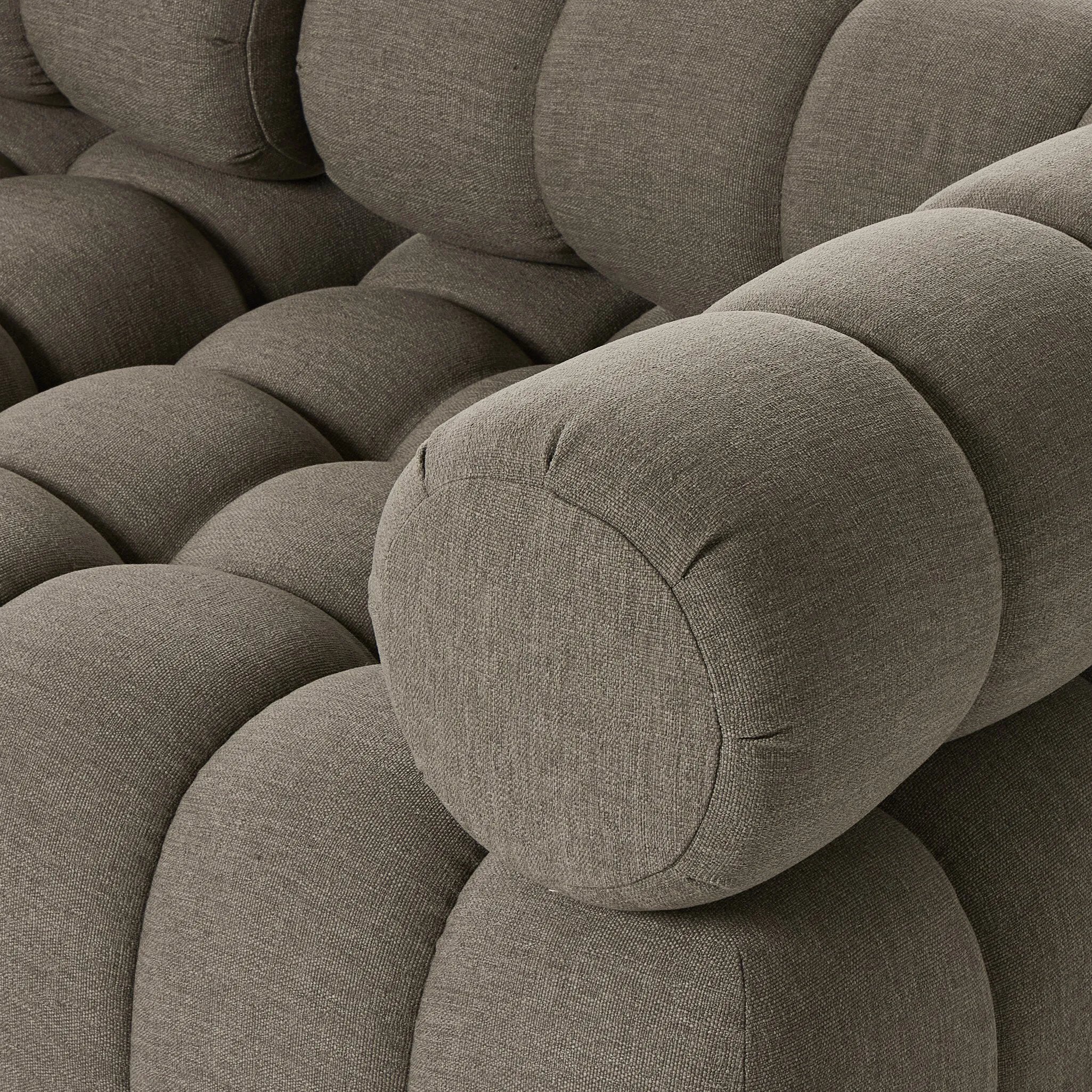 Featuring Roma Alessi Fawn Outdoor 4-Piece Sectional by Four Hands at Amethyst Home. A modern take on mid-century Italian design, soft volume and exaggerated proportions fuse for a sculpted look and playful feel. Atop a plinth-style teak base, outdoor-friendly four-piece sectional features dramatic tufting for a padded sit, indoors and out. Sustainably made wit. Amethyst Home provides interior design, new home construction design consulting, vintage area rugs, and lighting in the Tampa metro area.