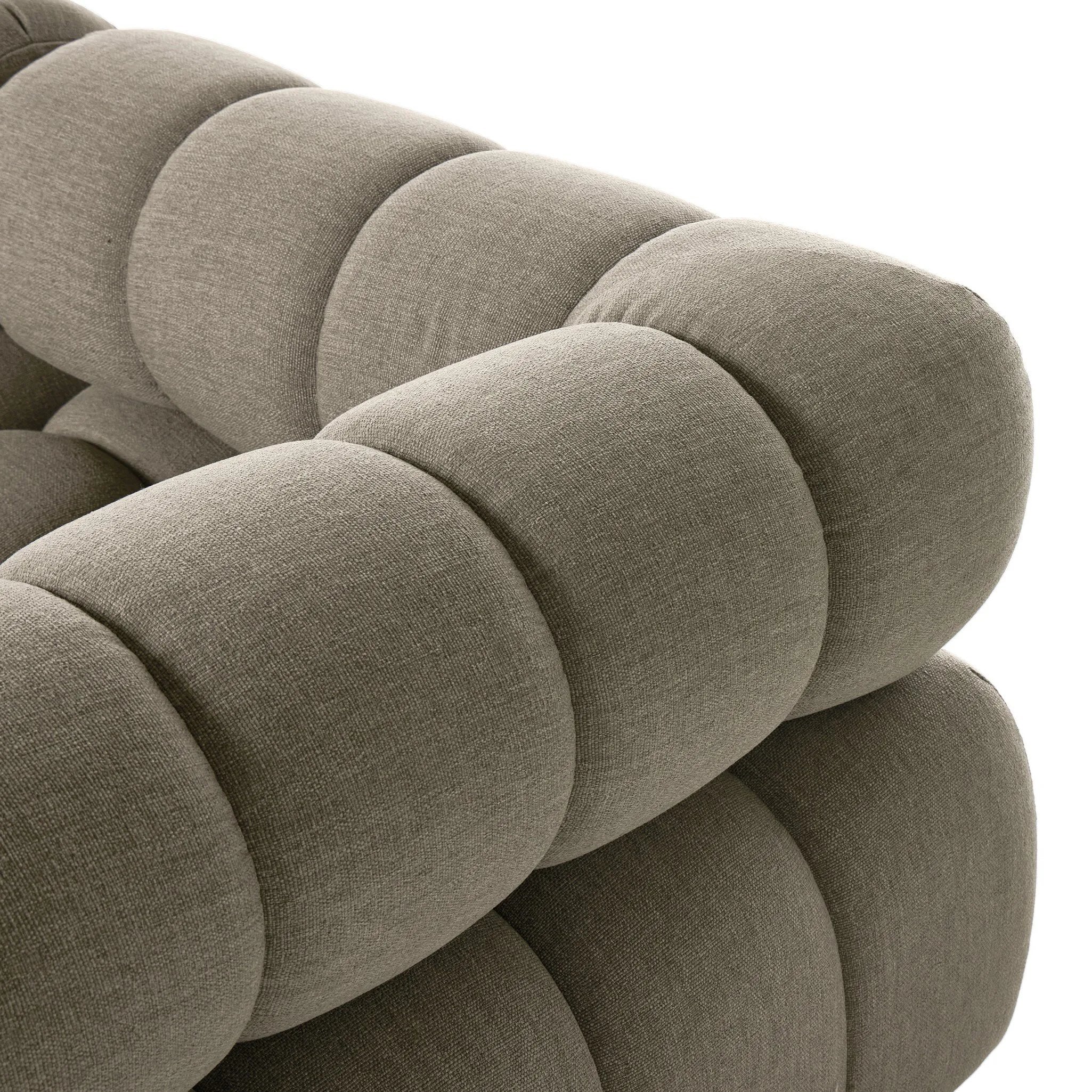 Featuring Roma Alessi Fawn Outdoor 5-Piece Sectional by Four Hands at Amethyst Home. A modern take on mid-century Italian design, soft volume and exaggerated proportions fuse for a sculpted look and playful feel. Atop a plinth-style teak base, outdoor-friendly five-piece sectional features dramatic tufting for a padded sit, indoors and out. Sustainably made wit. Amethyst Home provides interior design, new home construction design consulting, vintage area rugs, and lighting in the Omaha metro area.