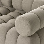 Featuring Roma Alessi Fawn Outdoor 5-Piece Sectional by Four Hands at Amethyst Home. A modern take on mid-century Italian design, soft volume and exaggerated proportions fuse for a sculpted look and playful feel. Atop a plinth-style teak base, outdoor-friendly five-piece sectional features dramatic tufting for a padded sit, indoors and out. Sustainably made. Amethyst Home provides interior design, new home construction design consulting, vintage area rugs, and lighting in the Park City metro area.