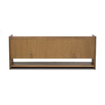 Resawn warm oak gives this sideboard's simple paneled design its standout striations. The paneled frame has a gallery top, and the bottom shelf provides open storage Amethyst Home provides interior design, new home construction design consulting, vintage area rugs, and lighting in the Charlotte metro area.