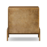 Amber-finished oak forms a clean silhouette for three spacious drawers with iron hardware wrapped in black top-grain leather. This item has been modified to comply with the STURDY Act. See a full list of modified products and data changes in the “STURDY Act” file in the Downloads section below Amethyst Home provides interior design, new home construction design consulting, vintage area rugs, and lighting in the Charlotte metro area.