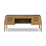 Amber-finished oak crafts shapes a clean silhouette, accented with iron hardware wrapped in black top-grain leather. Vary-sized drawers offer plenty of storage, while outset legs bring a design-forward touch Amethyst Home provides interior design, new home construction design consulting, vintage area rugs, and lighting in the Omaha metro area.