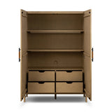 Accented with iron hardware wrapped in tan top-grain leather, light-finished oak veneer forms a clean silhouette with plenty of storage. Outset legs add an element of interest.As fans of wabi sabi materials at Amethyst, we love the optimistic inspired Rosedale Cabinet - Yucca Oak Veneer. Amethyst Home provides interior design, new home construction design consulting, vintage area rugs, and lighting in the Laguna Beach metro area.