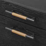 Featuring Rosedale Ebony Oak Veneer Executive Desk by Four Hands at Amethyst Home. Accented with iron hardware wrapped in tan top-grain leather, dark-finished oak crafts shapes a clean silhouette. Vary-sized drawers offer plenty of storage, while outset legs bring a design-forward touch.Overall Dimensions: 72.75"w x 30.00"d x 30.00"hWeight : 202.82 lbsMateria. Amethyst Home provides interior design, new home construction design consulting, vintage area rugs, and lighting in the Houston metro area.