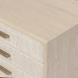 Elevate your bedside storage with a nightstand of light, natural oak. A smooth top pairs with three drawer fronts of woven paper cord for a clean, Scandinavian-inspired look that will work into your bedroom collection beautifully Amethyst Home provides interior design, new home construction design consulting, vintage area rugs, and lighting in the Park City metro area.