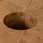 A coffee table that moves with you. Made from oak burl veneer with beautiful movement, this three-piece design pulls apart to create different looks and configurations based on your needs. Pushed together, individual pieces shape a circle; create a wave shape touching just the end pieces together — or, style all three apart. Amethyst Home provides interior design, new home construction design consulting, vintage area rugs, and lighting in the Des Moines metro area.