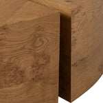A coffee table that moves with you. Made from oak burl veneer with beautiful movement, this three-piece design pulls apart to create different looks and configurations based on your needs. Pushed together, individual pieces shape a circle; create a wave shape touching just the end pieces together — or, style all three apart. Amethyst Home provides interior design, new home construction design consulting, vintage area rugs, and lighting in the Newport Beach metro area.