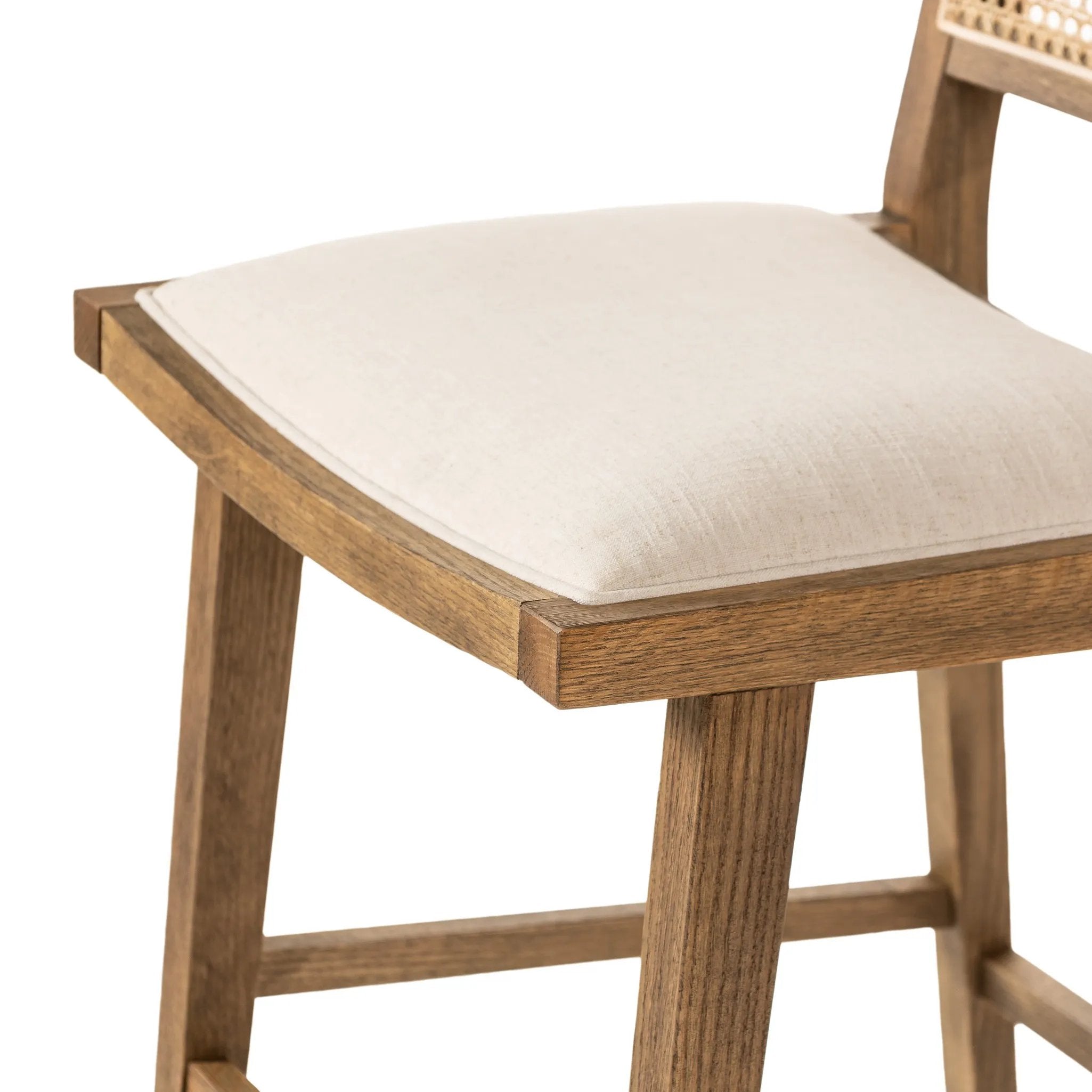 Featuring Sage Savile Flax Bar + Counter Stool by Four Hands at Amethyst Home. Mixed materials make the chair. Solid natural beech wood features a natural cane back for extra texture, while a butterscotch-finished faux leather seat serves total comfort.BarOverall Dimensions: 20.50"w x 23.00"d x 42.50"hWeight: 22.05 lbsCounterOverall Dimensions: 20.50"w x. Amethyst Home provides interior design, new home construction design consulting, vintage area rugs, and lighting in the Laguna Beach metro area.