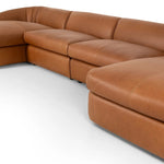 Featuring Saldana Lorento Cognac 4Pc Double Chaise by Four Hands at Amethyst Home. Soft, supple top-grain leather with a warm cognac hue meets vintage vibes with modern comfort. Intricate rouching along the back and corners gives each piece of this four-piece sectional a handcrafted, tailored feel, while feather-wrapped cushioning and spring suspension invite . Amethyst Home provides interior design, new home construction design consulting, vintage area rugs, and lighting in the Austin metro area.