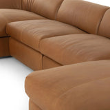 Featuring Saldana Lorento Cognac 4Pc Double Chaise by Four Hands at Amethyst Home. Soft, supple top-grain leather with a warm cognac hue meets vintage vibes with modern comfort. Intricate rouching along the back and corners gives each piece of this four-piece sectional a handcrafted, tailored feel, while feather-wrapped cushioning and spring suspension invi. Amethyst Home provides interior design, new home construction design consulting, vintage area rugs, and lighting in the Park City metro area.