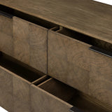 Influenced by contemporary design, this dresser’s simple frame showcases thick brown oak veneer with a tiled oyster cut pattern on the insert panels. Store your favorite clothing in four drawers with minimalist metal pulls.As fans of clean aesthetics at Amethyst, we love the nature inspired Salta 4 Drawer Dresser - Brown Oak Thin Oyster. Amethyst Home provides interior design, new home construction design consulting, vintage area rugs, and lighting in the Houston metro area.