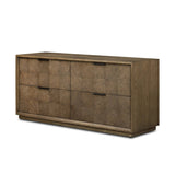 Influenced by contemporary design, this dresser’s simple frame showcases thick brown oak veneer with a tiled oyster cut pattern on the insert panels. Store your favorite clothing in four drawers with minimalist metal pulls.As fans of clean aesthetics at Amethyst, we love the nature inspired Salta 4 Drawer Dresser - Brown Oak Thin Oyster. Amethyst Home provides interior design, new home construction design consulting, vintage area rugs, and lighting in the Scottsdale metro area.