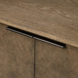 This media console’s simple frame showcases thick brown oak veneer with an oyster cut grid pattern on the door and drawer fronts. Minimalist metal pulls open to ample storage for living space essentials. Rear cutouts for cord management.As lovers of luxe style at Amethyst, we love the designer inspired Salta Media Console - Brown Oak Thick Veneer. Amethyst Home provides interior design, new home construction design consulting, vintage area rugs, and lighting in the Laguna Beach metro area.