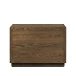 Influenced by contemporary design, this nightstand’s simple frame showcases thick brown oak veneer with a tiled oyster cut pattern on the insert panels. Three drawers with minimalist metal pulls offer ample space for bedside essentials. Amethyst Home provides interior design, new home construction design consulting, vintage area rugs, and lighting in the Laguna Beach metro area.