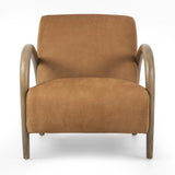 Featuring Sandro Nubuck Cognac Chair by Four Hands at Amethyst Home. This versatile accent chair is upholstered in a faux Mongolian shearling with a textural high pile. A contrasting, chunky parawood frame hugs the seat and is wire-brushed for a warm, vintage feel.Overall Dimensions: 29.50"w x 41.00"d x 32.00"hWeight : 45.19 lbsMaterials : Top Grain Leather. Amethyst Home provides interior design, new home construction design consulting, vintage area rugs, and lighting in the Charlotte metro area.