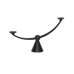 Cast aluminum shapes a statement-sized candle holder, with an asymmetrical format and swooping arms across a ball finial detail in the center. The balance of molded, cast shapes meets the refined geometric look of the tapered base. Use with tapered candles only Amethyst Home provides interior design, new home construction design consulting, vintage area rugs, and lighting in the Houston metro area.