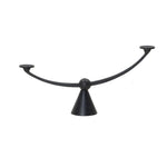 Cast aluminum shapes a statement-sized candle holder, with an asymmetrical format and swooping arms across a ball finial detail in the center. The balance of molded, cast shapes meets the refined geometric look of the tapered base. Use with tapered candles only Amethyst Home provides interior design, new home construction design consulting, vintage area rugs, and lighting in the Washington metro area.