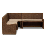 Antique-inspired coastal style. Rattan introduces varying natural shades and texture to this dining bench, and the frame's soft lines and beige and white striped fabric cushion invite a comfortable sit. Option to style alone or pair with other pieces in the collection. A design collaboration by Amber Lewis and Four Hands. Amethyst Home provides interior design, new home construction design consulting, vintage area rugs, and lighting in the Laguna Beach metro area.