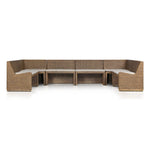 Antique-inspired coastal style. Rattan introduces varying natural shades and texture to this dining bench, and the frame's soft lines and fabric cushion invite a comfortable sit. Option to style alone or pair with other pieces in the collection. A design collaboration by Amber Lewis and Four Hands. Amethyst Home provides interior design, new home construction design consulting, vintage area rugs, and lighting in the Calabasas metro area.