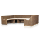 Antique-inspired coastal style. Rattan introduces varying natural shades and texture to this dining bench, and the frame's soft lines and fabric cushion invite a comfortable sit. Option to style alone or pair with other pieces in the collection. A design collaboration by Amber Lewis and Four Hands. Amethyst Home provides interior design, new home construction design consulting, vintage area rugs, and lighting in the Winter Garden metro area.