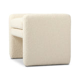 A traditional wool-blend fabric in cream covers this versatile ottoman for an easy fit in any room Amethyst Home provides interior design, new home construction design consulting, vintage area rugs, and lighting in the Seattle metro area.