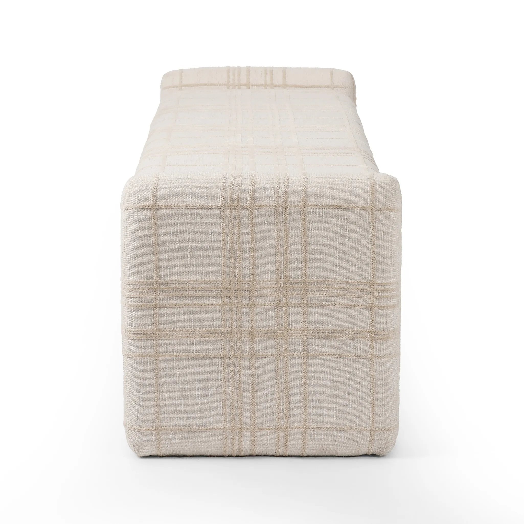 Featuring Serena Sheffield Ivory Accent Bench by Four Hands at Amethyst Home. A traditional ivory fabric with a classic box pattern covers a long, sophisticated dining bench.Overall Dimensions: 70.00"w x 18.00"d x 19.00"hWeight : 48.50 lbsMaterials: 100% Polyester, Poplar Plywood, 90% Polyurethane Foam Pad, 10% Polyester Fiber Batting. Amethyst Home provides interior design, new home construction design consulting, vintage area rugs, and lighting in the Monterey metro area.