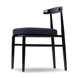 Echoing lacquered seating from another era, this glossy dining chair features mahogany construction, a timeless back, and royal blue upholstery Amethyst Home provides interior design, new home construction design consulting, vintage area rugs, and lighting in the Monterey metro area.