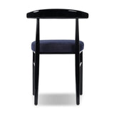 Echoing lacquered seating from another era, this glossy dining chair features mahogany construction, a timeless back, and royal blue upholstery Amethyst Home provides interior design, new home construction design consulting, vintage area rugs, and lighting in the Newport Beach metro area.