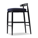 Echoing lacquered seating from another era, this glossy dining chair features mahogany construction, a timeless back, and royal blue upholstery Amethyst Home provides interior design, new home construction design consulting, vintage area rugs, and lighting in the Charlotte metro area.