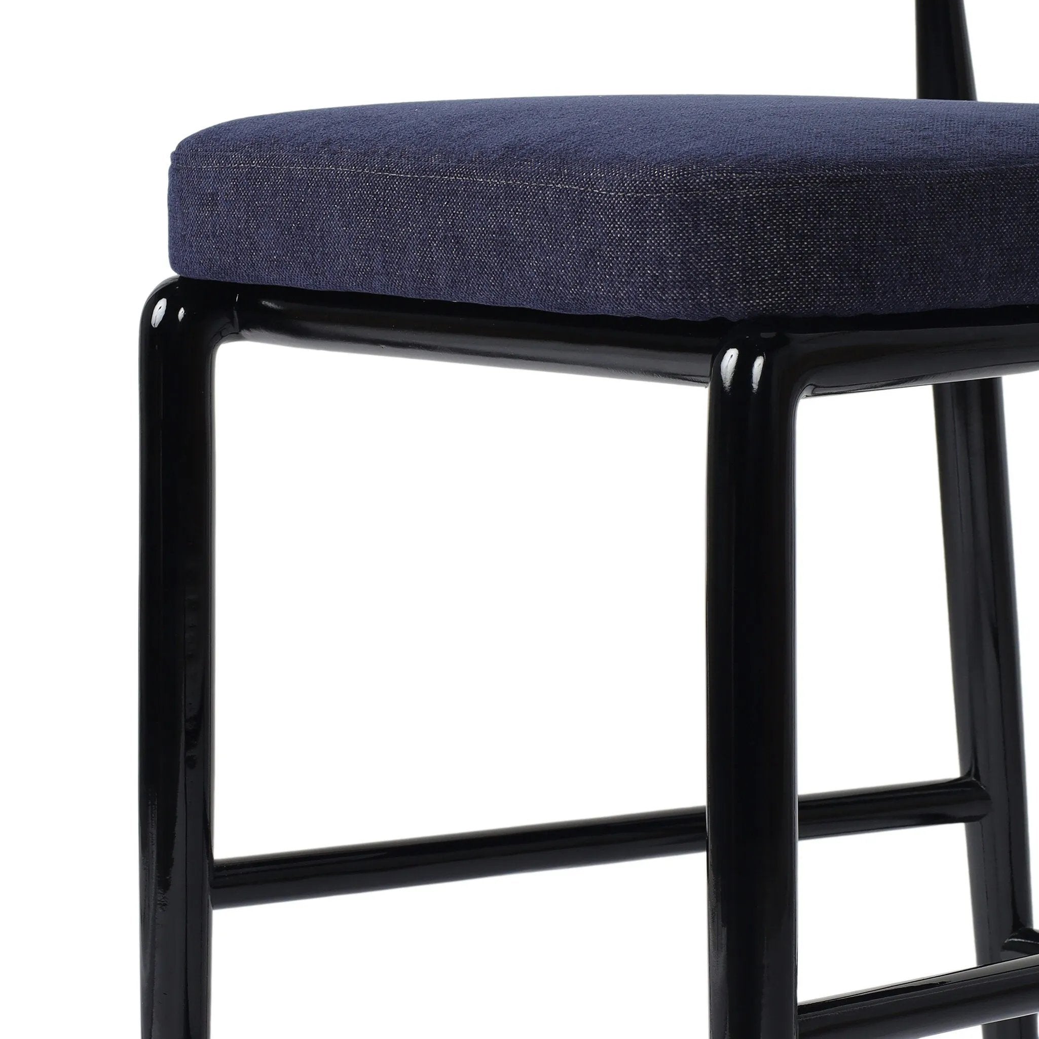 Echoing lacquered seating from another era, this glossy dining chair features mahogany construction, a timeless back, and royal blue upholstery Amethyst Home provides interior design, new home construction design consulting, vintage area rugs, and lighting in the Portland metro area.