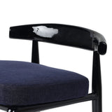 Echoing lacquered seating from another era, this glossy dining chair features mahogany construction, a timeless back, and royal blue upholstery Amethyst Home provides interior design, new home construction design consulting, vintage area rugs, and lighting in the Scottsdale metro area.