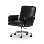 Shiny stainless steel frames Four Hands-exclusive top-leather cushioning for a balance of comfort and edge. Overfilled for a relaxed sit, a cushioned seat and back keep things supportive. Adjustable height and smooth 360-swivel bring ease to your workspace Amethyst Home provides interior design, new home construction design consulting, vintage area rugs, and lighting in the Los Angeles metro area.