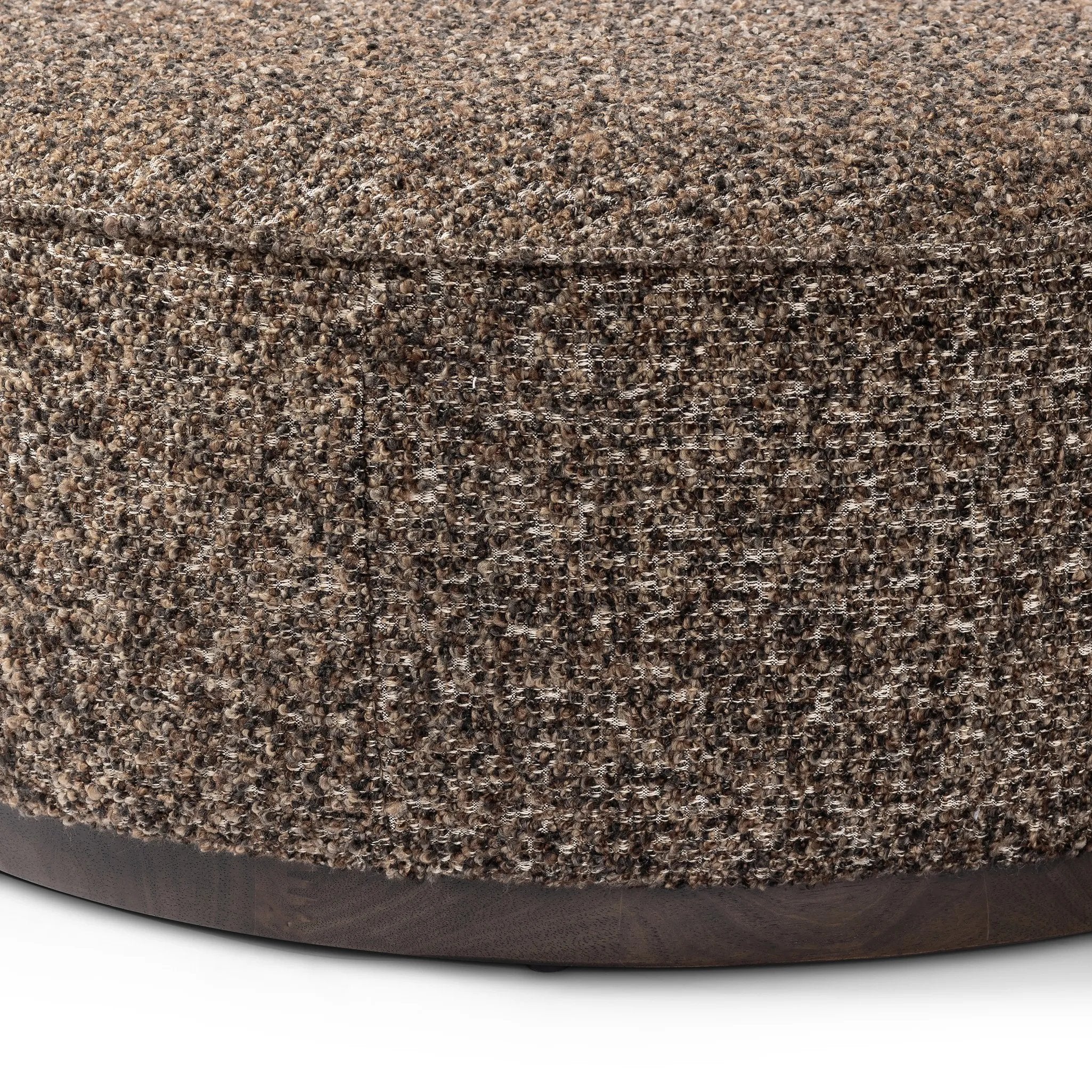 Featuring Sinclair Ivan Granite Large Round Ottoman by Four Hands at Amethyst Home. This large, round ottoman adds a hip retro vibe as a coffee table or extra seating. Covered in a soft cotton/poly/acrylic blend with lows and highs throughout for added depth and texture.Overall Dimensions: 36.00"w x 36.00"d x 14.50"hWeight : 26.46 lbsMaterials: 60% Acrylic. Amethyst Home provides interior design, new home construction design consulting, vintage area rugs, and lighting in the Des Moines metro area.