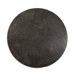 Mixed materials make for great drama. A cone-tapered base of dark oak supports a rounded tabletop of solid bluestone, with oak banding on the edges for thoughtful contrast Amethyst Home provides interior design, new home construction design consulting, vintage area rugs, and lighting in the Park City metro area.