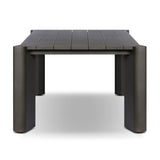 A Parsons-style outdoor dining table is defined by heavy proportions and angled, over-scaled legs. Crafted from bronze finished metal for a material statement. Cover or store indoors during inclement weather and when not in use.As lovers of wabi sabi materials at Amethyst, we love the nature inspired Soho Outdoor Metal Dining Table 86". Amethyst Home provides interior design, new home construction design consulting, vintage area rugs, and lighting in the Scottsdale metro area.