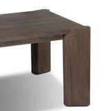 This Parsons-style outdoor dining table is defined by heavy proportions and over-scaled angled legs. Crafted from reclaimed wood and finished with a heritage brown stain to showcase natural cracks and patches for added character. Cover or store indoors during inclement weather and when not in use Amethyst Home provides interior design, new home construction design consulting, vintage area rugs, and lighting in the Charlotte metro area.