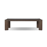 This Parsons-style outdoor dining table is defined by heavy proportions and over-scaled angled legs. Crafted from reclaimed wood and finished with a heritage brown stain to showcase natural cracks and patches for added character. Cover or store indoors during inclement weather and when not in use Amethyst Home provides interior design, new home construction design consulting, vintage area rugs, and lighting in the Des Moines metro area.