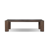This Parsons-style outdoor dining table is defined by heavy proportions and over-scaled angled legs. Crafted from reclaimed wood and finished with a heritage brown stain to showcase natural cracks and patches for added character. Cover or store indoors during inclement weather and when not in use Amethyst Home provides interior design, new home construction design consulting, vintage area rugs, and lighting in the Houston metro area.